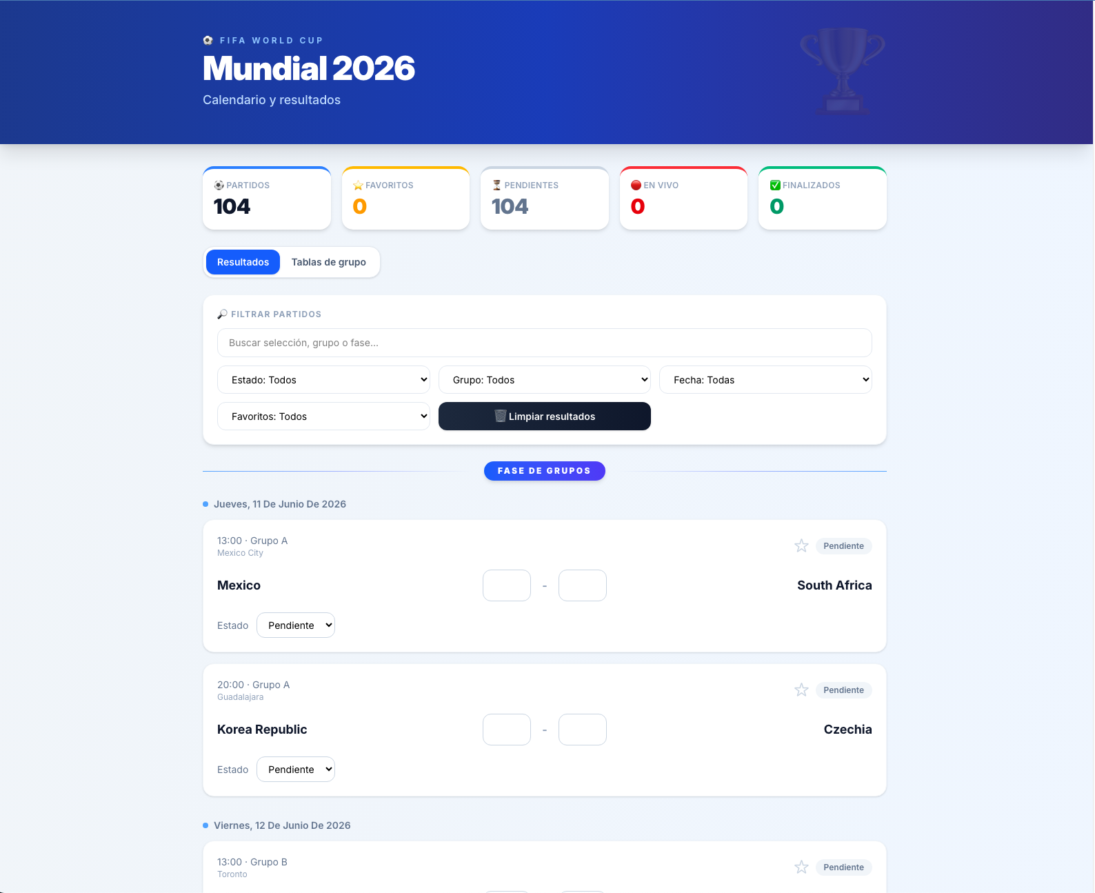 Captura de la aplicación PWA Mundial